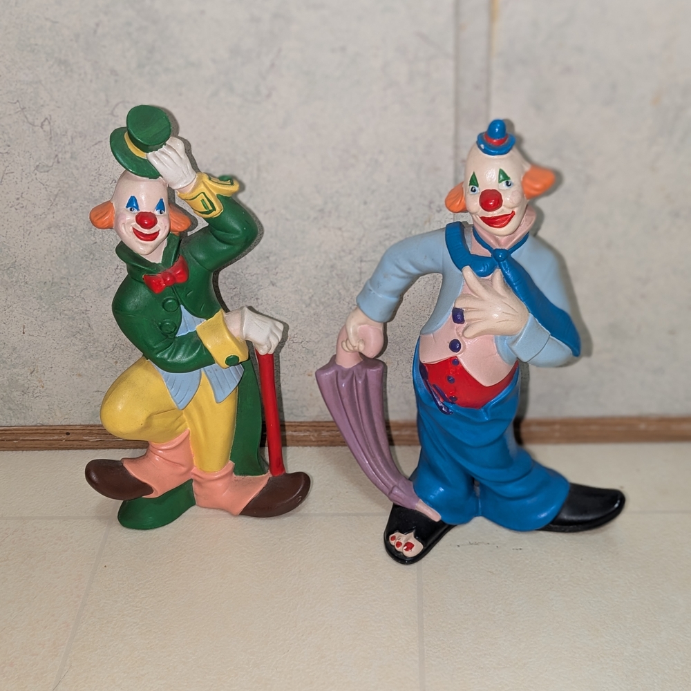Vintage 60s Set of 2 Atlantic Mold Ceramic Circus Creepy Clown Figurines